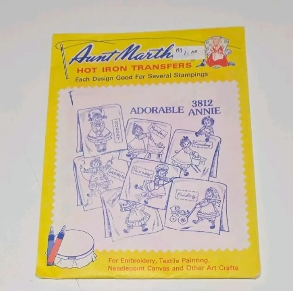 Aunt Martha's Hot Iron Transfers Vintage Embrod. Patterns #3812 Adorable Annie